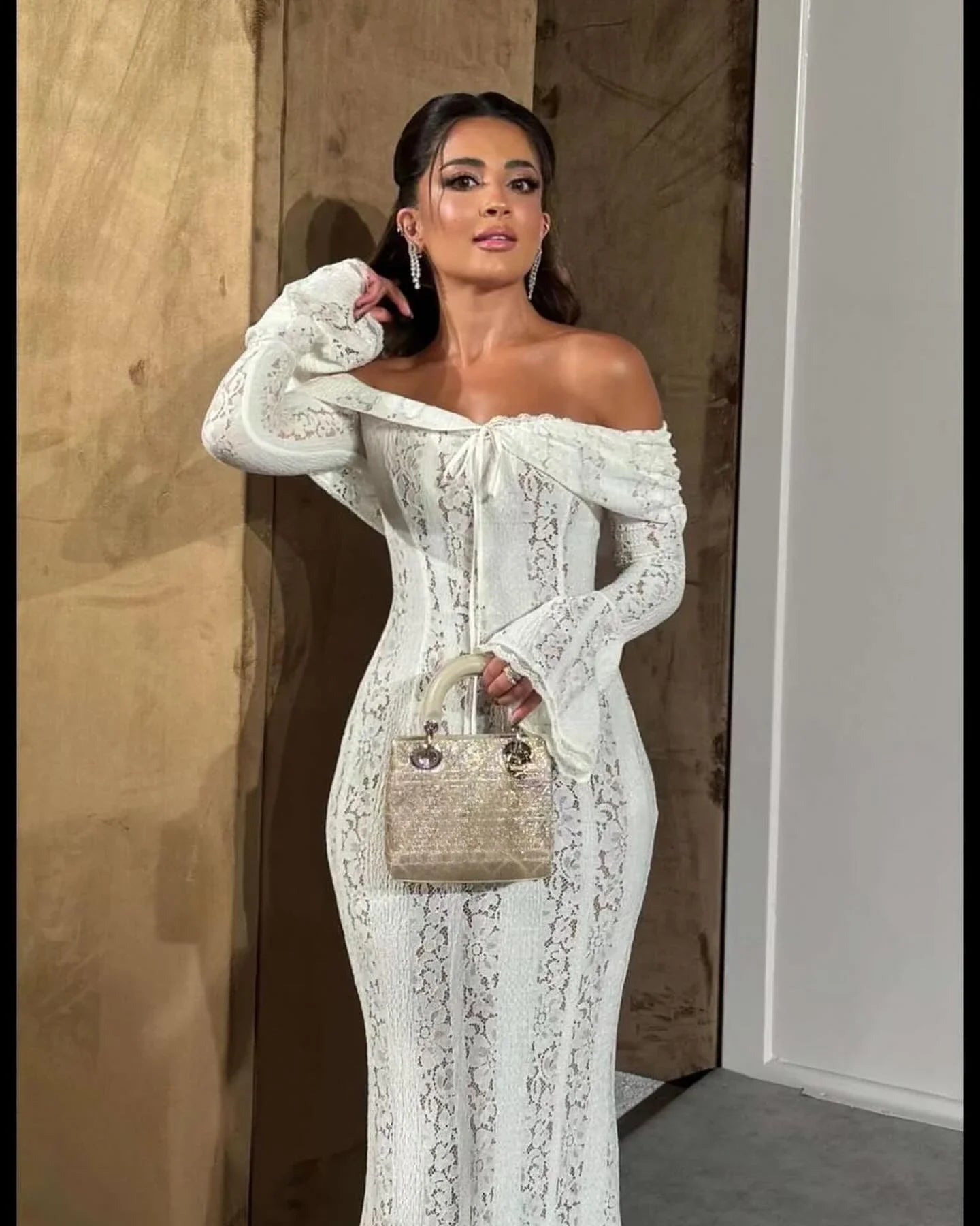 White Maxi Wedding Guest Dress Women 2025 Elegant Off The Shoulder evening party dresses red lace flare sleeve dress