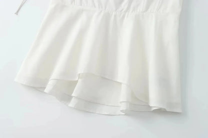 White Smocked Strappy Camisole Women's Sexy Sleeveless Ruffle Slim Bra Solid Color Streetwear Y2k Women's Tops Camisole