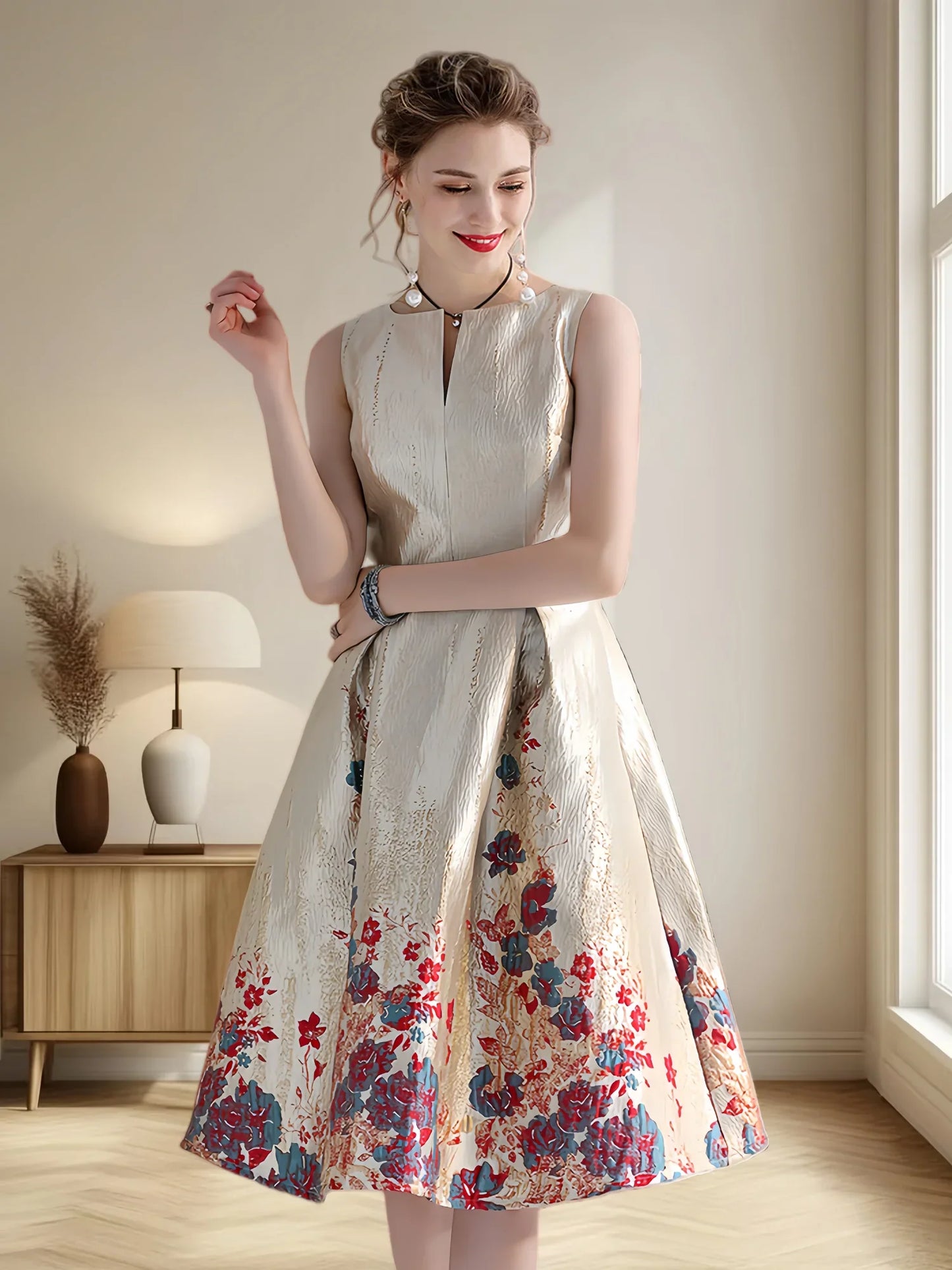 Luxury Women Fashion High Quality Jacquard A Line Ball Gowns Sleeveless Summer Casual Clothing Midi Femme Party Dressses