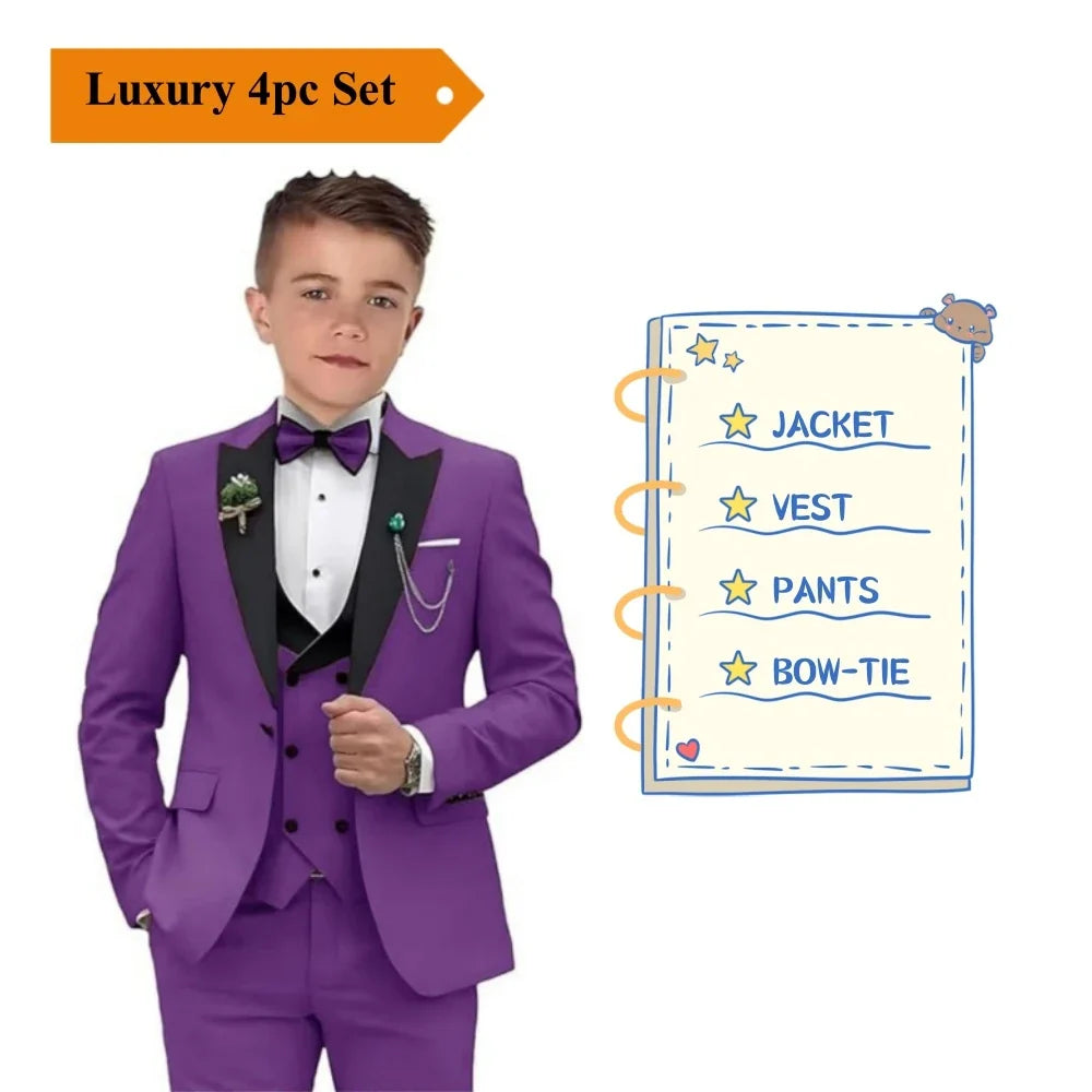 Newest Kids Suit Set 2-14 Years Single Button Boy's 4 Pieces Formal Suits Blazer Vest Pants Wedding Guest Tuxedo Piano Suit