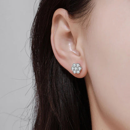 7-Stone Flower Full 2.5/3mm D Color Moissanite Stud Earrings for Women Silver 925 Plated 18K GRA Certified Party Earring
