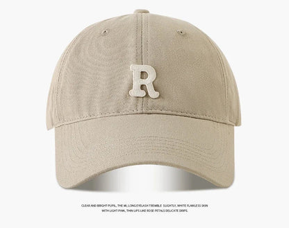Large Head Circumference Baseball Cap Men's and Women's Dome Hat Soft Top Cap 60/65cm Sun Protection  Letter R Hat Adult Caps