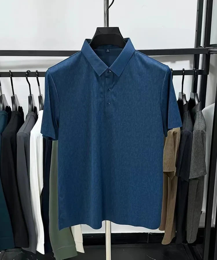 High end jacquard design short sleeve T-shirt men new summer ice silk breathable and cool lapel top fashionable brand POLO shirt