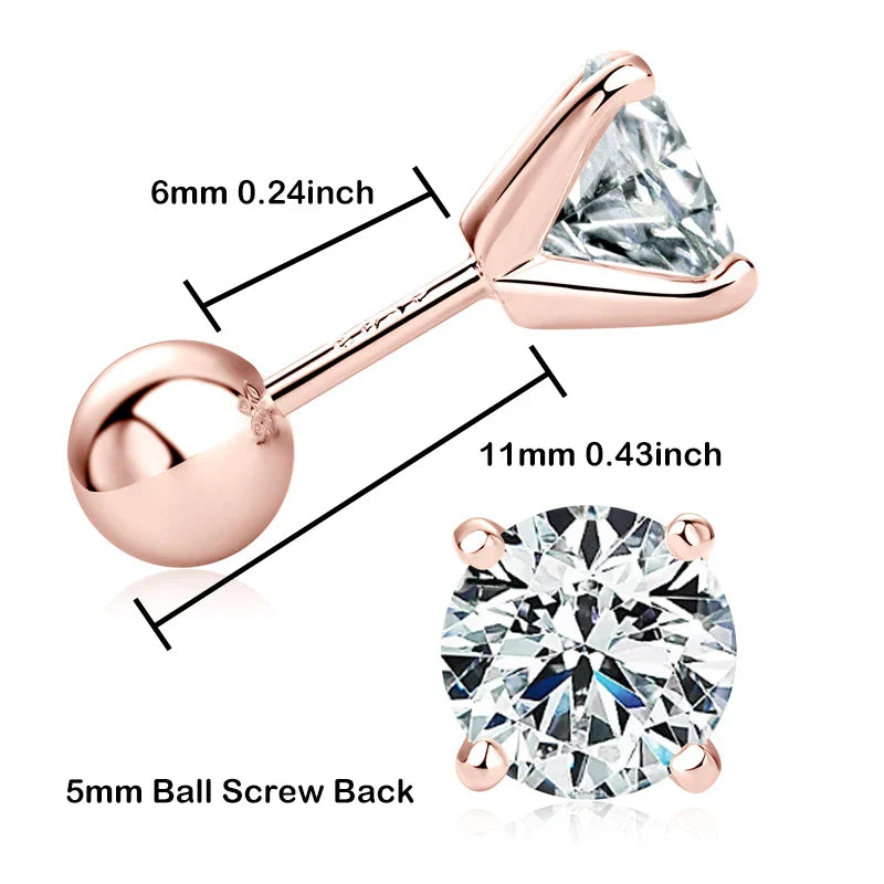 Sparkling 1CT 6.5mm Moissanite Earrings Screw Back for Women Men S925 Sterling Silver Diamond 4-Prong Earring Fine Jewelry