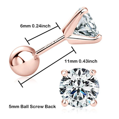 Sparkling 1CT 6.5mm Moissanite Earrings Screw Back for Women Men S925 Sterling Silver Diamond 4-Prong Earring Fine Jewelry