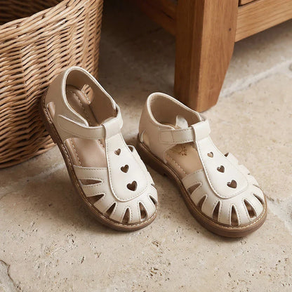 Summer Girl's Sandals Heart Hollow Out T-strap Versatile Kids Casual Shoes With Velcro Cover Toe Fashion Children Sandal 26-36