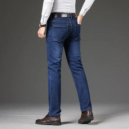 Tamanhos Grandes 40 42 44 46 2025 Nova Calça Casual Social Elástica Calça Jeans Azul Clássico Masculina Calça Jeans Solta Reta Masculina