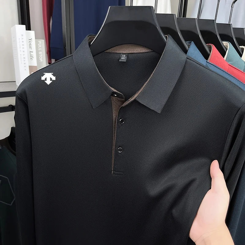 Autumn Hot Sales New Men's Polo Shirt High Quality Lapel Exquisite Print Long Sleeve T-Shirt Wrinkle Resistant Business Menswear