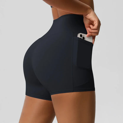 Women Sports Short With PocketedYoga Legging Shorts Squat Proof High Waist Fitness Tight Shorts Quick Drying Cycling Workout Gym
