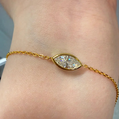 Marquise Cut 1CT Solitaire Diamond Bubble Moissanite Bracelets For Women 925 Silver Plated 18k Chain Dainty Shining Gift