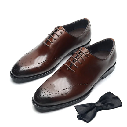 Italian Luxury Men's Dress Shoes Business Wedding Genuine Leather Mens Oxford Shoes Whole Cut Wingtip Brogue Formal Shoes Man