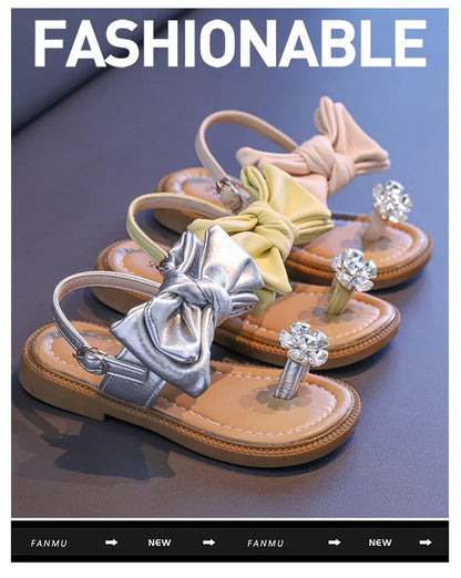 Sparkly Rhinestone Flip Flop for Girls Back Strape Children Slingbacks Shoes Nice Wedding Party Shoes with Large Bow-knot I05302