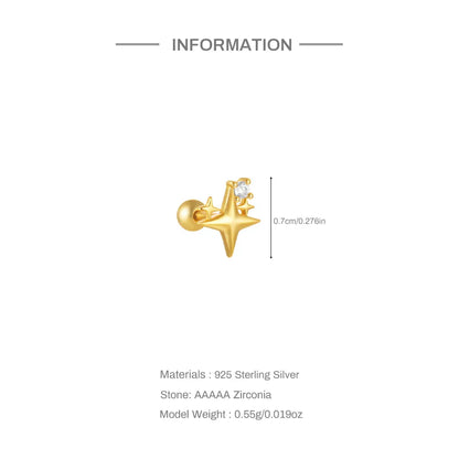 1PC 925 Sterling Silver Crown Horse Eye Zircon Heart Flat Head Cartilage Piercing Stud Earring For Women Claasic Earring