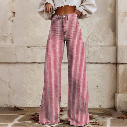 Trendy Color Striped Wide Leg Straight Denim Pants