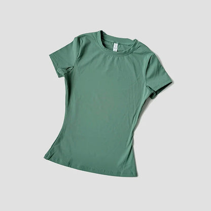 Women Solid Color Dry Fit Short Sleeve Crew Neck Athletic T-Shirt Fashion Casual Tee Suitable For Daily Running Workout Gym Top