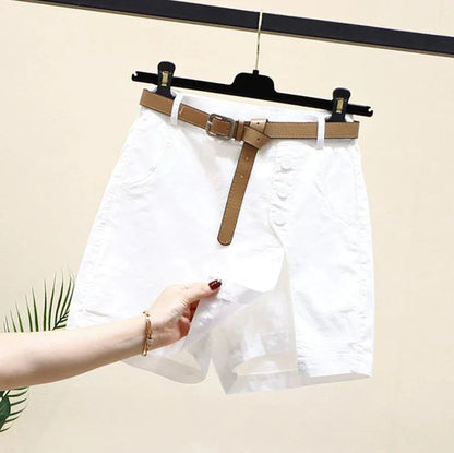 Chic Shorts Women Belt Korean Solid Buttons Side Slit A-line Streetwear Fashion Skirts Chic Harajuku Summer Loose Pants
