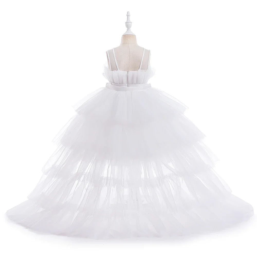 Elegant Tulle Bridesmaids Party Girls Dresses Summer Baptism Birthday Wedding Prom Princess Dress for Girl Christmas Kids Clohes
