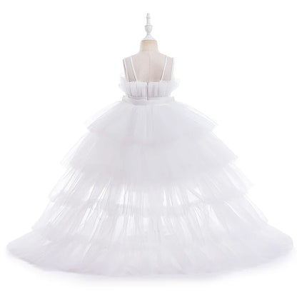 Elegant Tulle Bridesmaids Party Girls Dresses Summer Baptism Birthday Wedding Prom Princess Dress for Girl Christmas Kids Clohes