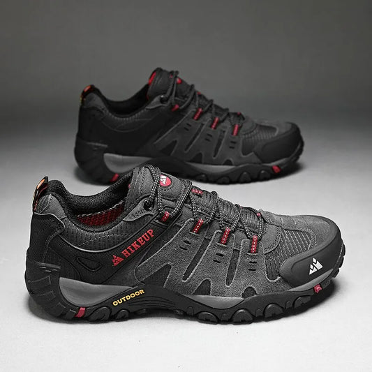 HIKEUP Tênis Masculino de Caminhada em Couro Camurça, Calçados Outdoor Resistentes ao Desgaste Masculinos para Trekking, Caminhada, Caça e Tênis Táticos