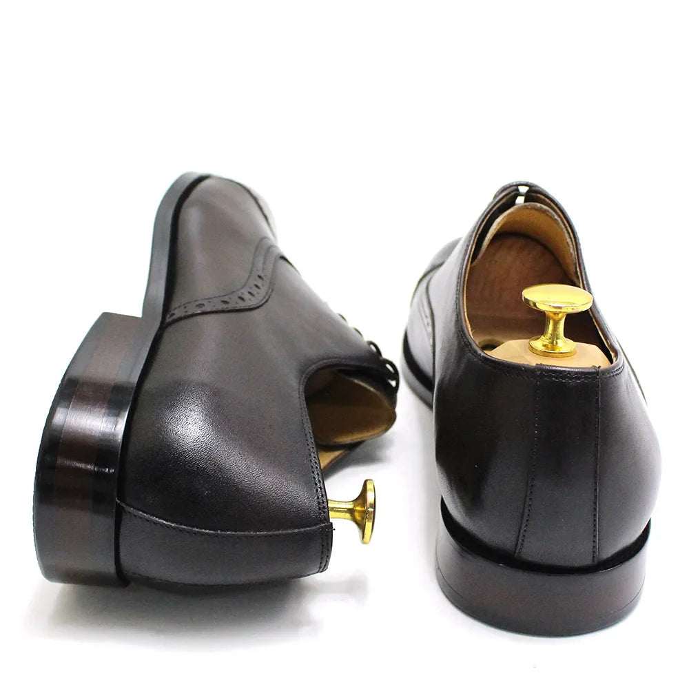 Men's Genuine Leather Oxfords Handmade Cap Toe Dress Shoes Lace-Up Formal Wedding Shoes Business Office Male Footwear