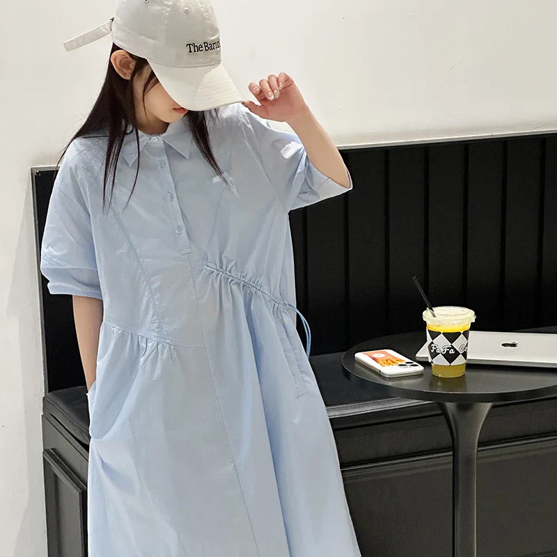 Girls' Dress Short Sleeve Fluffy High-End School Style Medium to Large Sizes Trendy Fashionable, Lightweight