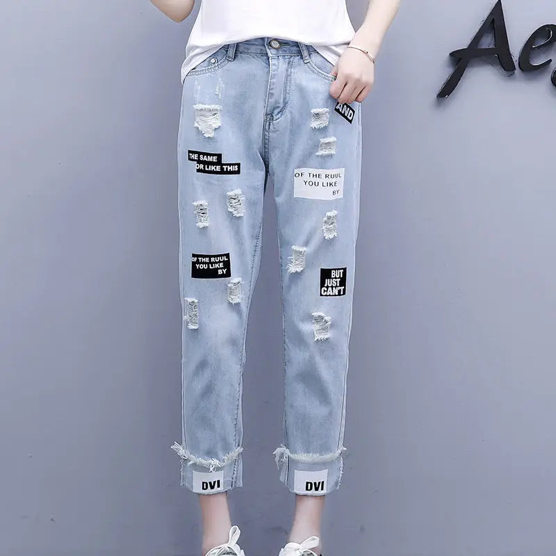 Vintage Flower Hollowed-out Jeans Cool Pants