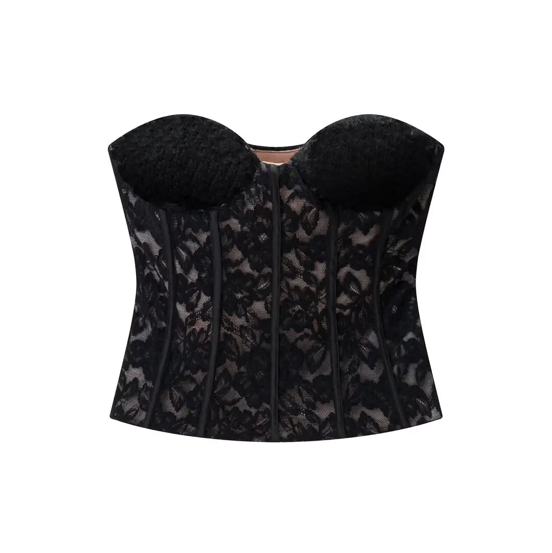 2026 Sexy Chic Black Lace Party Tops Strapless vest Short Evening Club Corset Tops Fashion Y2K Girl Streetwear Tops