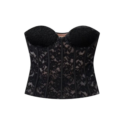 2026 Sexy Chic Black Lace Party Tops Strapless vest Short Evening Club Corset Tops Fashion Y2K Girl Streetwear Tops