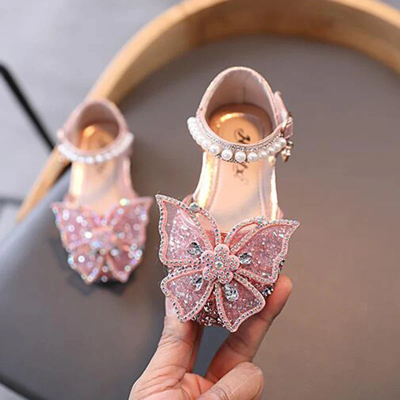 Girls Sandals Summer Fashion Sequins Rhinestone Bow Girl Princess Shoes for Baby Girl Shoe Flat Heel Sandals Size 21-35