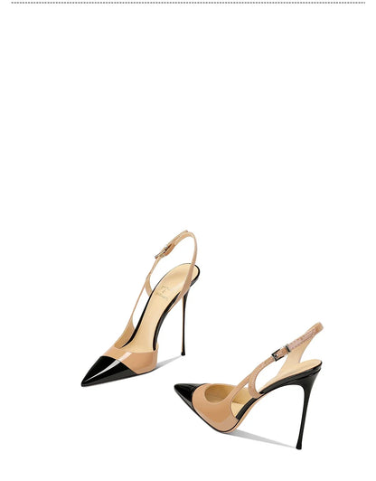 White patent leather design with a high-end and non tiring foot feel. 2025 new pointed and slim heeled high heels for women