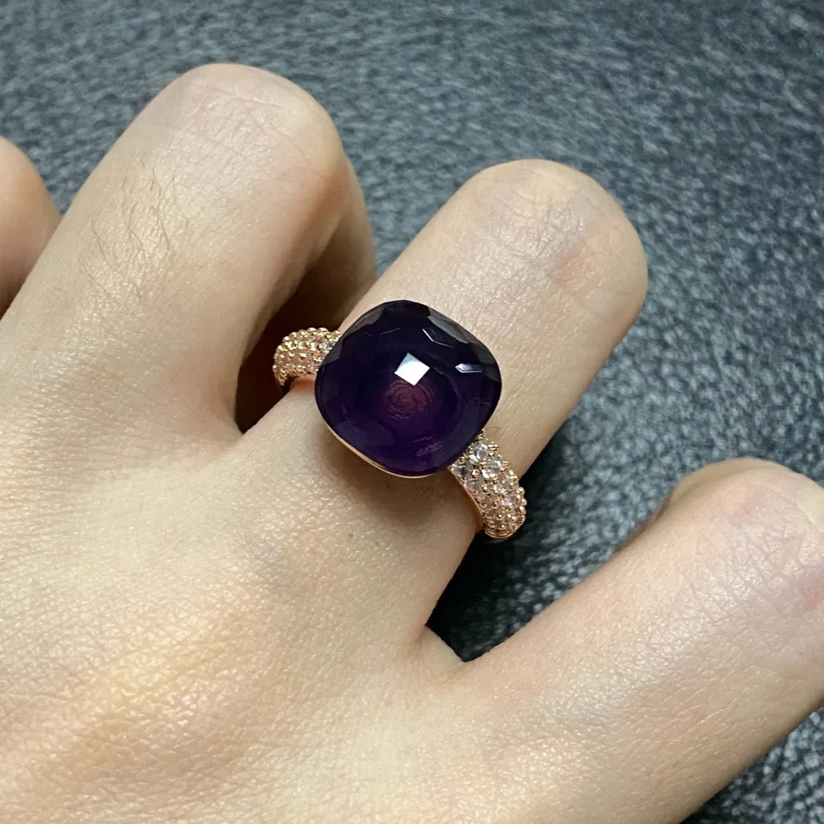 Original Design Pink Crystal Zircon Ring Candy Style Flat Ring for Women Wedding Party Fashion Jewelry Gift