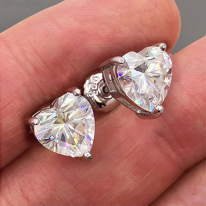 Double Heart Cut Moissanite Diamond Drop Earrings with Gra Certificates 925 Sterling Silver Stud Earring for Women Fine Jewelry