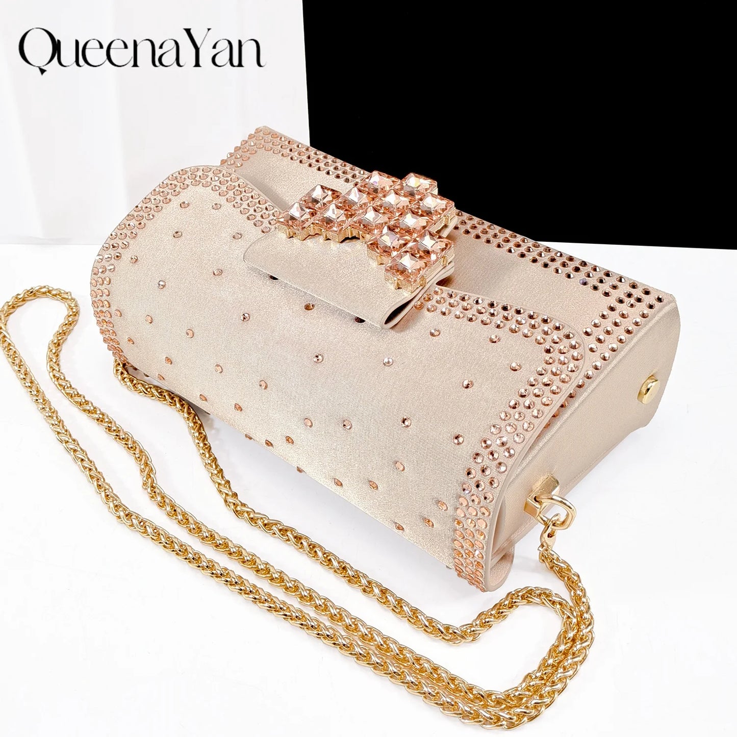 Elegant Coffee Color Pointed-Toe Italian Women's High-Heeled Shoe and Bag Set with Diamond Design for Parties