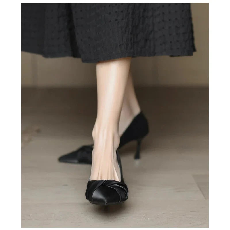 2026 New Women's Pointed Toe Stiletto Heels, Elegant Beige Ruched Pumps, Comfortable Commuter Shoes for Wedding Party Dress