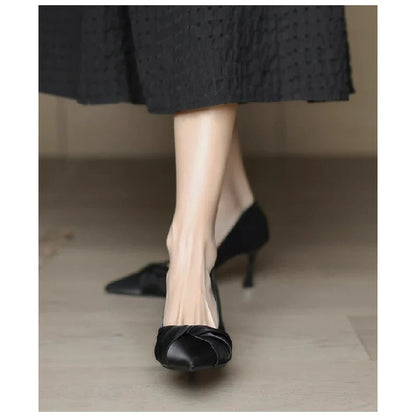 2026 New Women's Pointed Toe Stiletto Heels, Elegant Beige Ruched Pumps, Comfortable Commuter Shoes for Wedding Party Dress