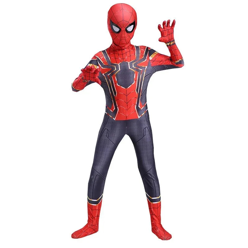 Kids Superhero Spiderman Cosplay Costume Iron Man Black Panther Zentai Jumpsuit Bodysuit Halloween Party Costumes for Boys Girls