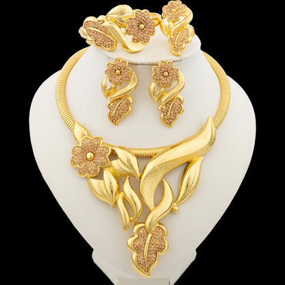 Luxury Flower Design Jewelry Set for Women Color Big Pendant Necklace and Earrings Bridal Weddings Nigerian Accessories