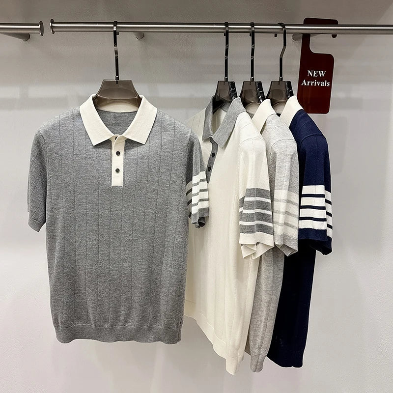 2026 Men's Short Sleeved Polo Shirt with High-end Feel, Summer Thin Design, Knitted Collar, Linen T-shirt As Base