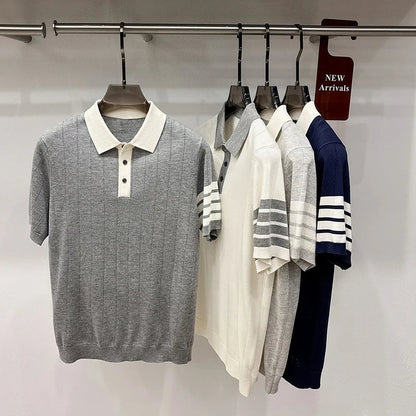 2026 Men's Short Sleeved Polo Shirt with High-end Feel, Summer Thin Design, Knitted Collar, Linen T-shirt As Base