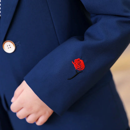 Pink Rose Embroidery Kids Formal Suit Set 3 Pieces Blazer Pants Tie Boy Wedding Suit Communion for Boys Tuxedos Teen Suit