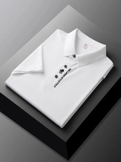 High quality silk breathable short sleeve POLO shirt men's lapel top 2024 summer new light luxury brand printed casual T-shirt