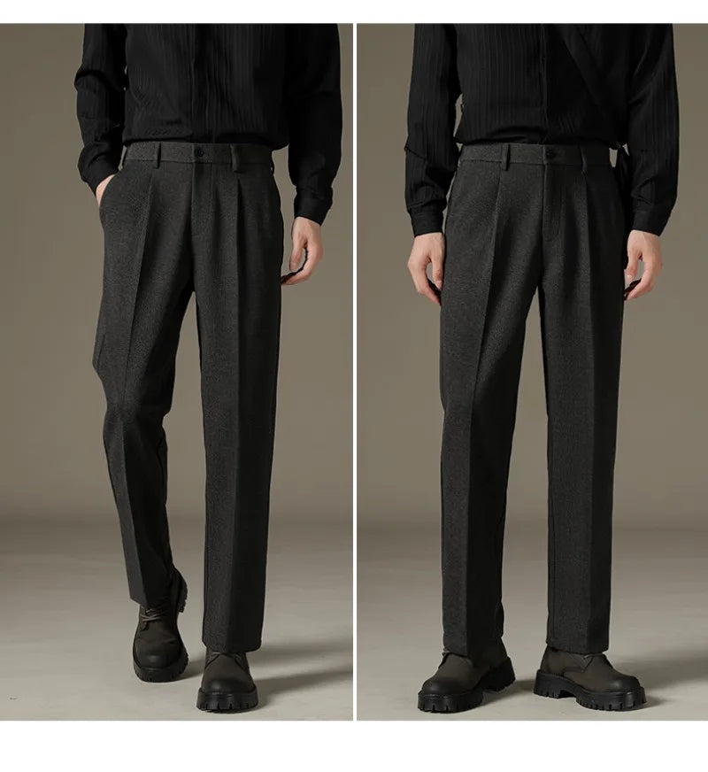 Men's Casual Straight-Leg Wool Trousers - American Style Commuting Pants Perfect for Fall/Winter 28-38