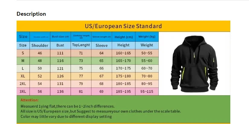 Men's tracksuit zipper hood multi-pocket and protective pants casual jogging tracksuit fall/winter 2-piece setLarge size S-3XL