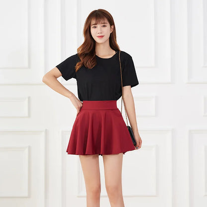 Summer Women Basic Skirt Function Pocket Skirts Lined Shorts Female Style Dancer Uniform Mini Elastic Pleated Skirt Plus Size
