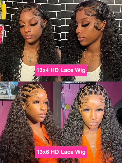 250% High Density 40 46inch Curly Wigs Raw Human Hair 13x4 13x6 HD Lace Frontal Wigs Human Hair Deep Wave Frontal Wigs on Clearance Sale Cheap Wig Pre Plucked with Baby Hair Original Vietnamese Wigs Wet and Wavy Water Wave La