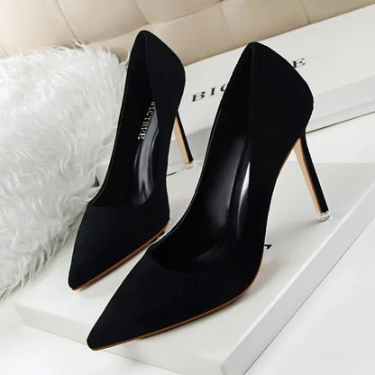 Women 9cm High Heels Yellow Burgundy Pumps Plus Size Stripper Suede Escarpins Lady Wedding Bridal Scarpins Green Blue Prom Shoes