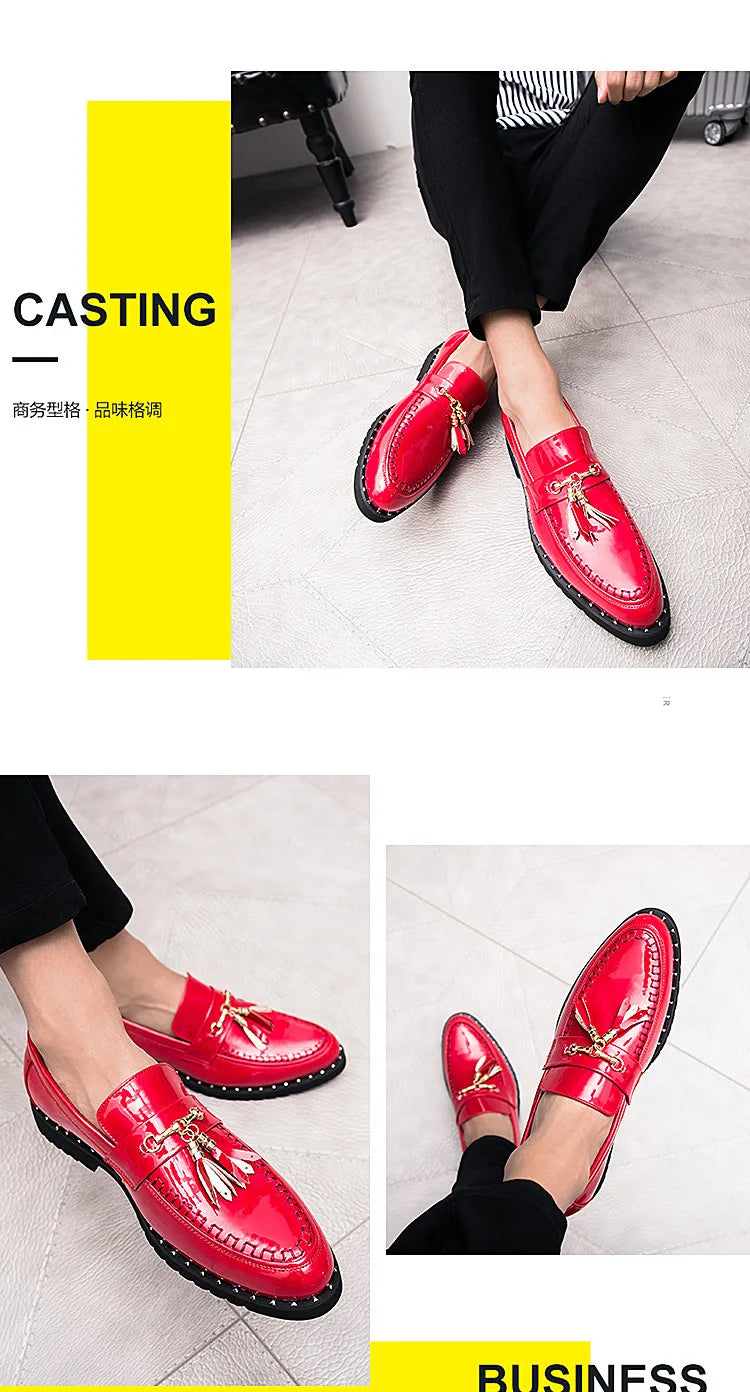 Luxury Red Patent Men Formal Shoes Leather Designer Tassels Mens Oxford Shose Fashion Wedding Men Dress Shoes sapato social