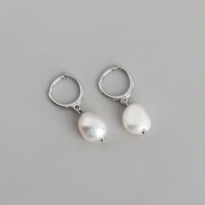 Genuine 925 Sterling Silver Natural Freshwater Baroque  Pearl Unusual Earrings for Women Chic Charming Goth Jewelry 2021