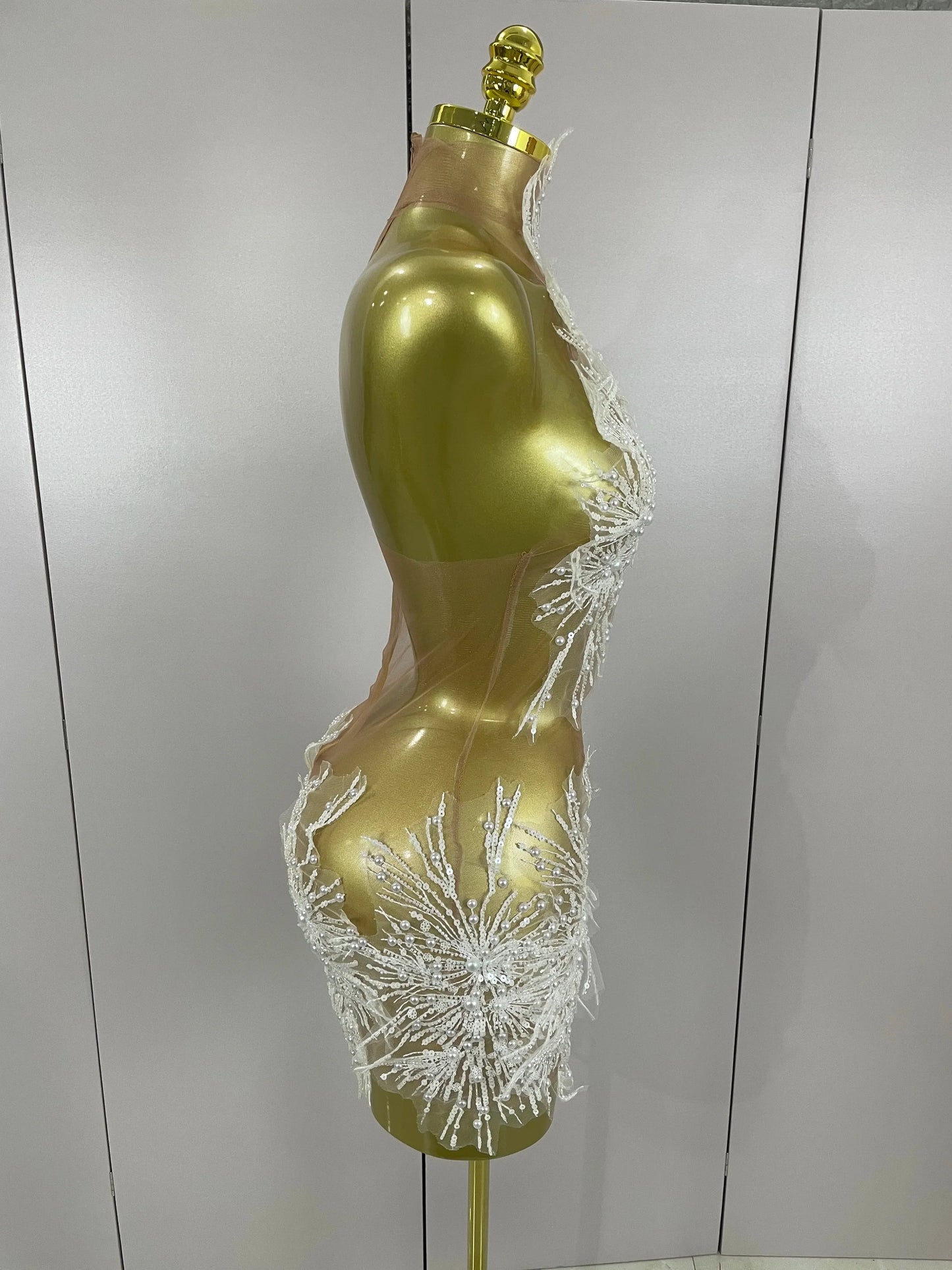 Pearl Sequins Tassel Sleeveless Glitter Mini Dress Women Singer Bar Nightclub Stage Performance Clothing Show Outfit
