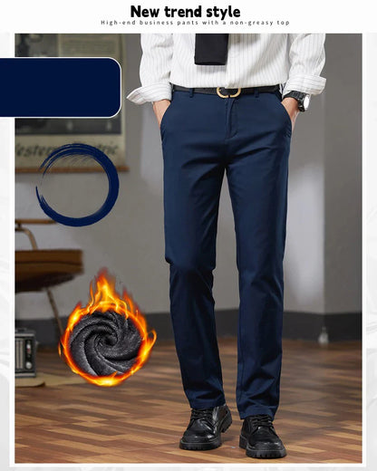 Fleece Winter Casual Pants Men Straight Stretch Soft Warm Velvet Trousers Comfortable Fashion Slim Plush Business Male Pants